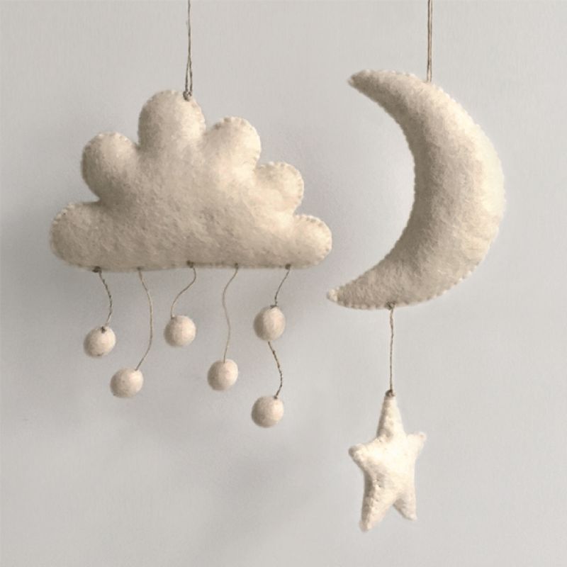Cream felt decoration-Moon & star