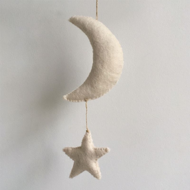 Cream felt decoration-Moon & star