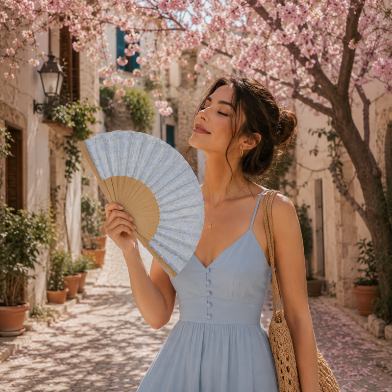 Βεντάλια floral κέντημα 23εκ. ξύλινη