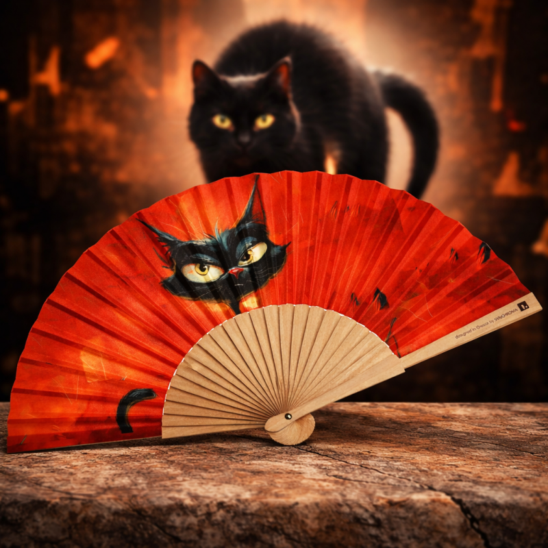 Βεντάλια ξύλινη 23εκ.- Angry cat