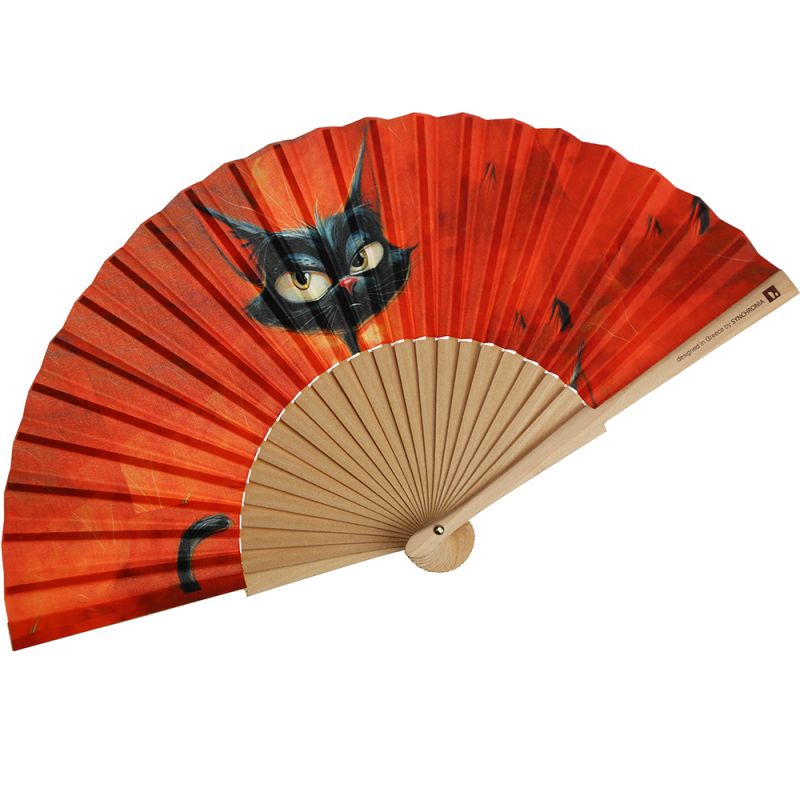 Βεντάλια ξύλινη 23εκ.- Angry cat