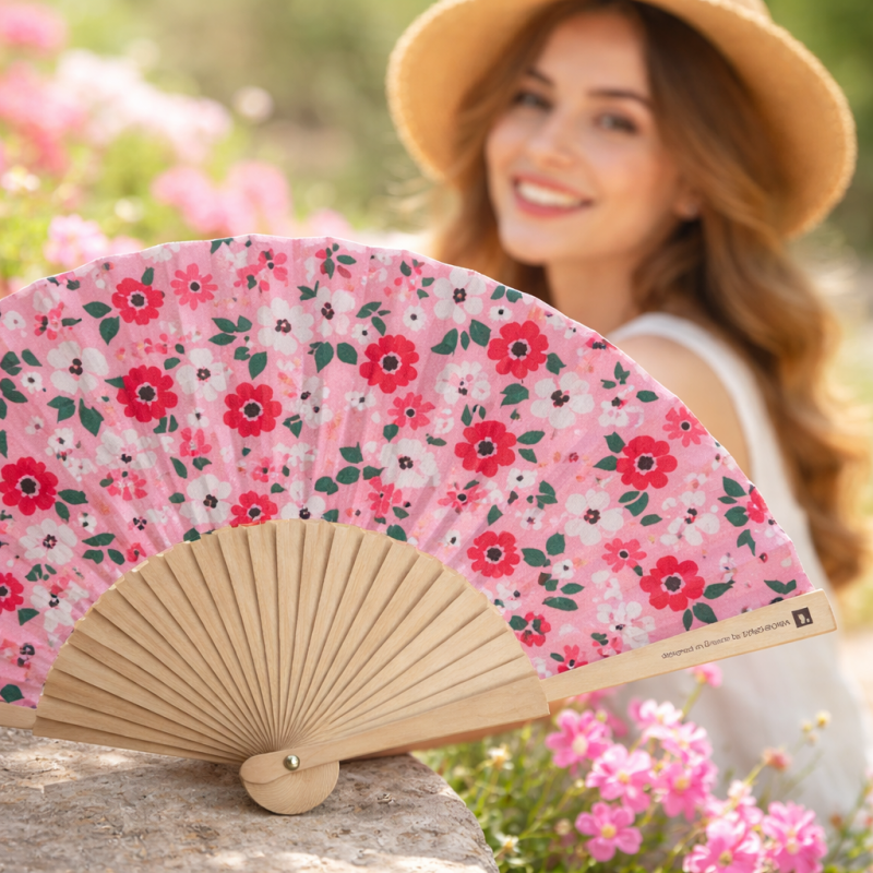 Βεντάλια ξύλινη 23εκ.- Pink blossom