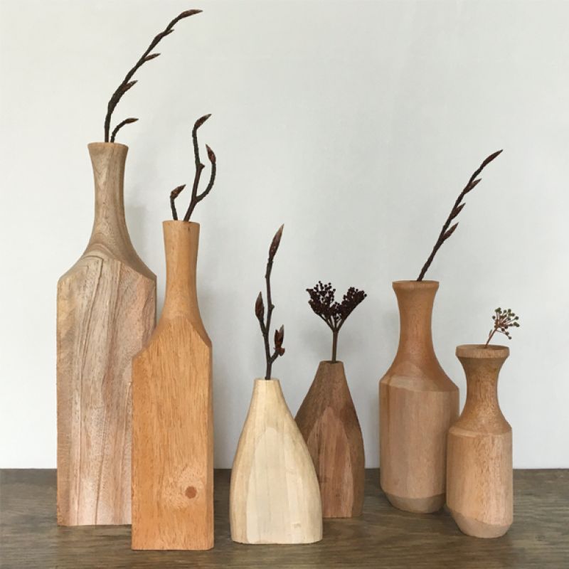 Hand carved wood bottle vase-Large