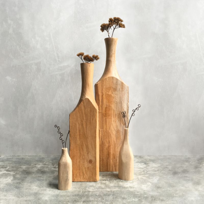 Hand carved wood bottle vase-Small
