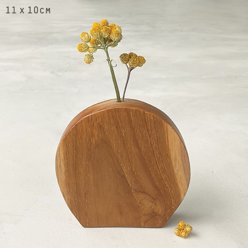 Flat round vase-Suar wood