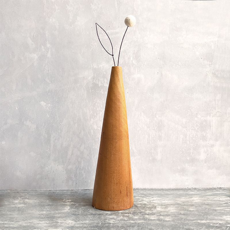 Tall wood pompom vase-Cream flower