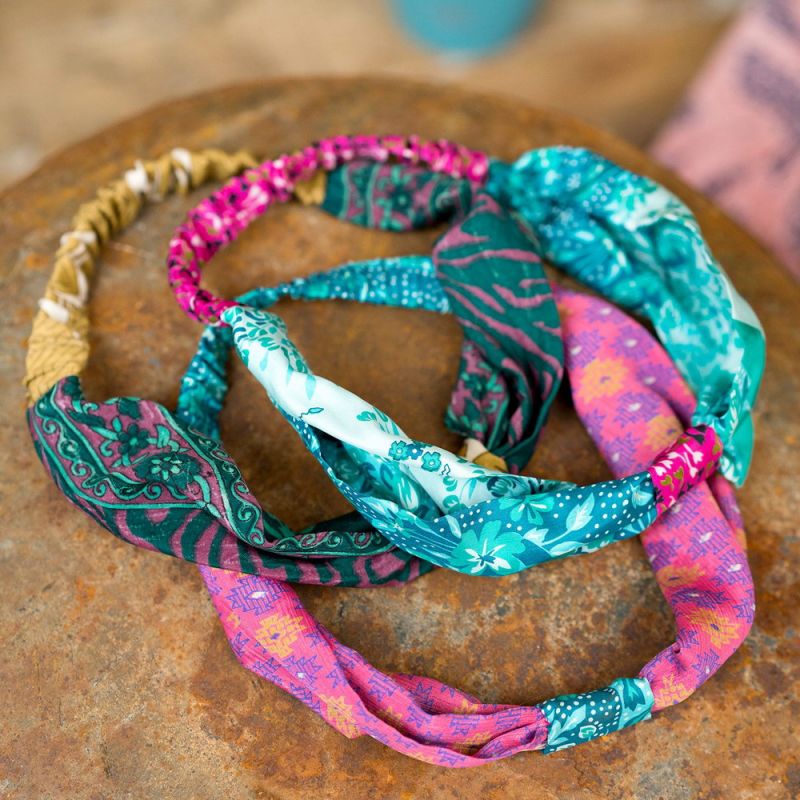 Recycled sari headband with knot