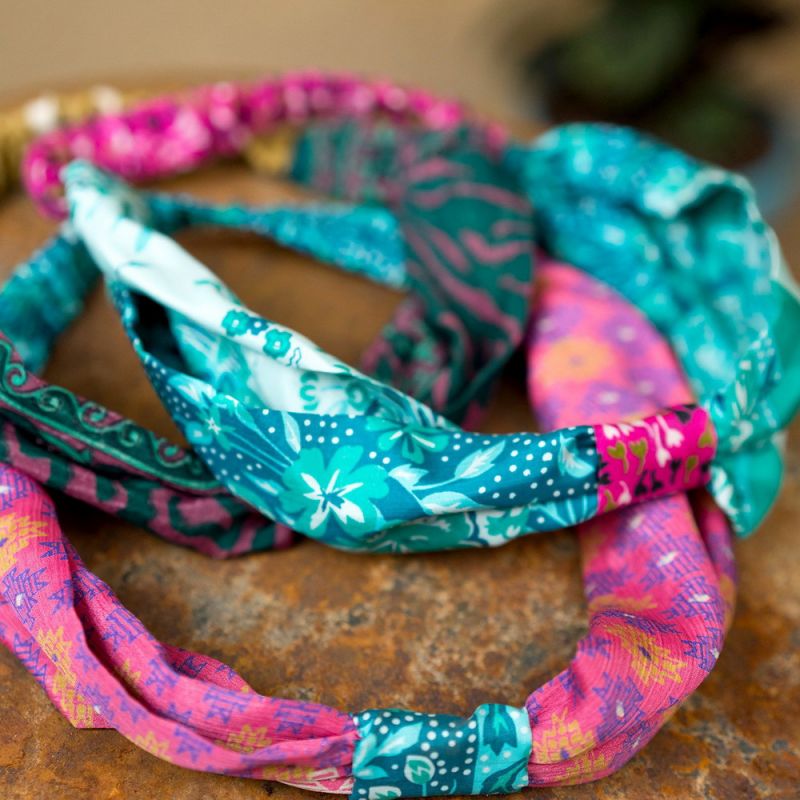 Recycled sari headband with knot