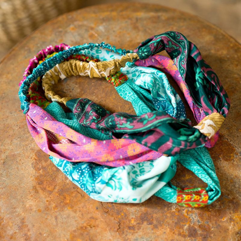 Recycled sari headband with knot