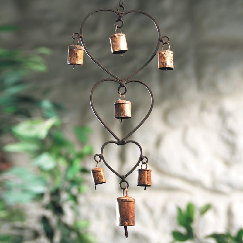Windchime with 3 hearts and bells 17x56cm