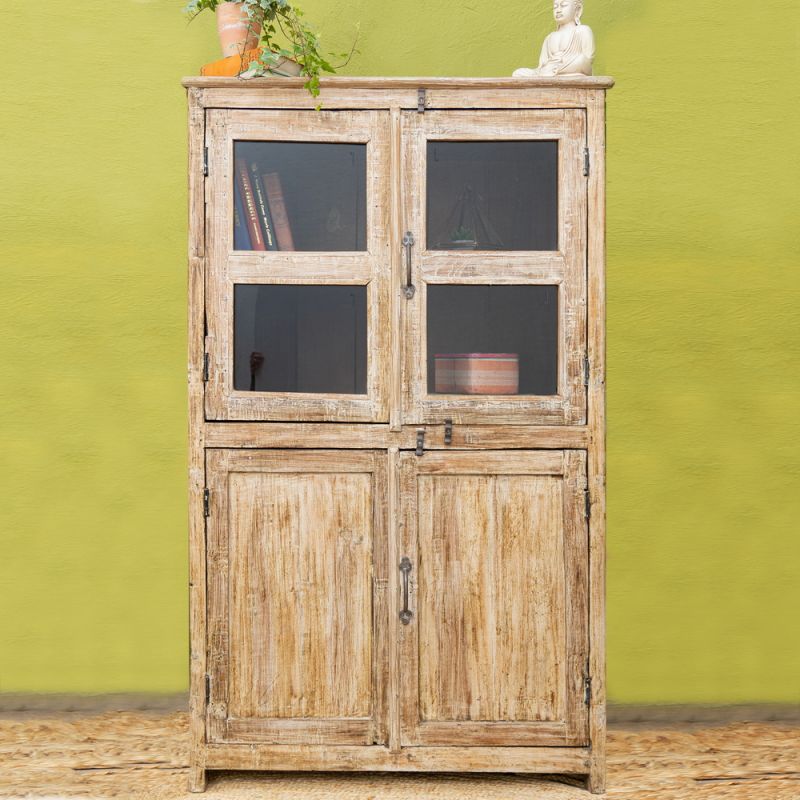 Vintage wood & glass 3 door, 1 shelf cabinet