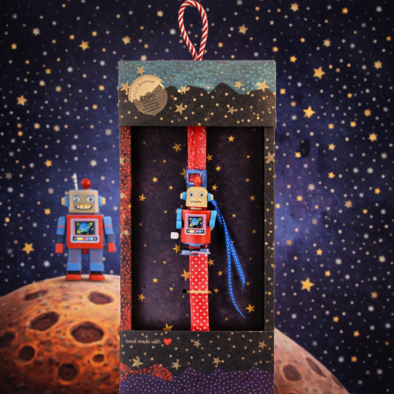 Λαμπάδα Ρομπότ ξύλινο κουρδιστό - Κόκκινο