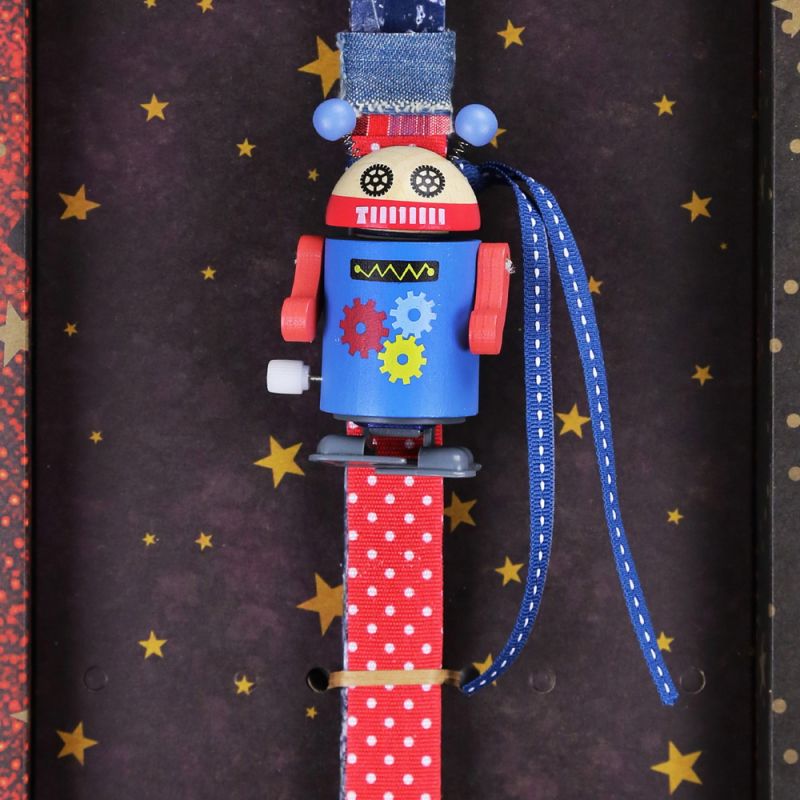 Λαμπάδα Ρομπότ ξύλινο κουρδιστό - Μπλε