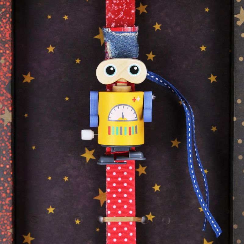 Λαμπάδα Ρομπότ ξύλινο κουρδιστό - Κίτρινο