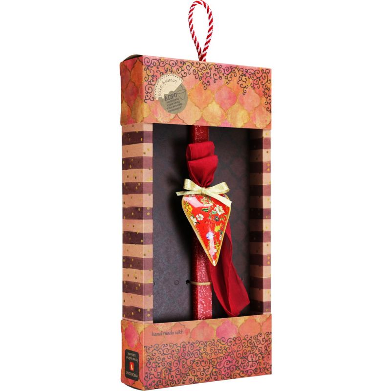 Λαμπάδα Καρδιά φλοράλ - Κόκκινη