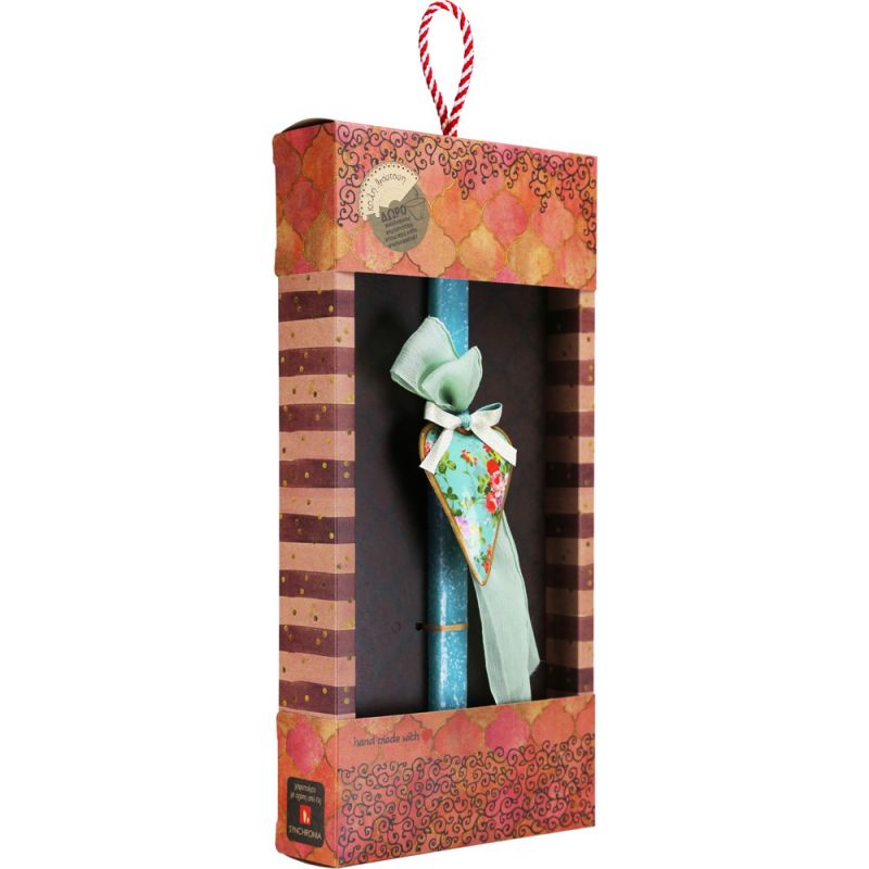 Λαμπάδα Καρδιά φλοράλ - Τιρκουάζ