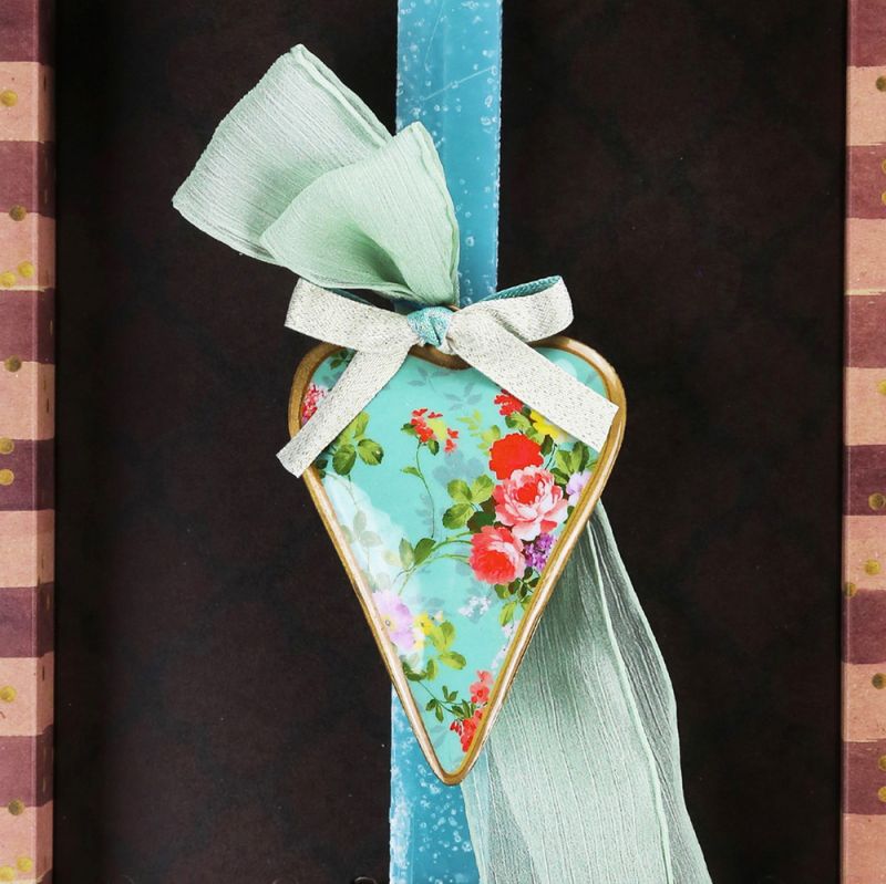 Λαμπάδα Καρδιά φλοράλ - Τιρκουάζ