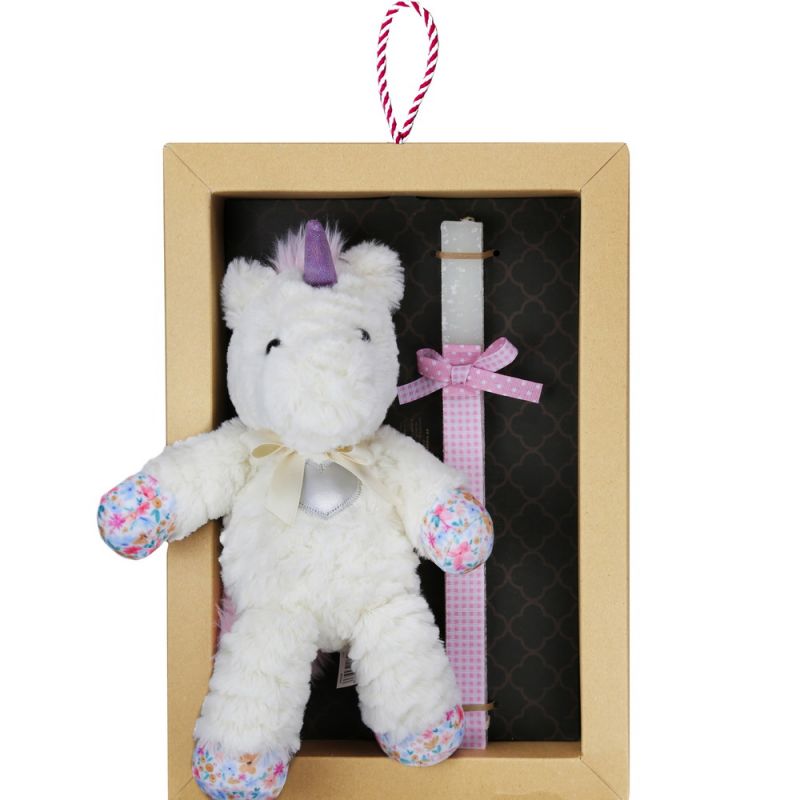 Λαμπάδα Λούτρινος μονόκερος heart - Κρεμ