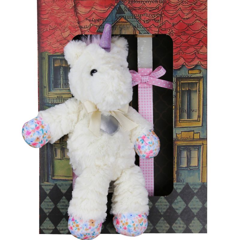 Λαμπάδα Λούτρινος μονόκερος heart - Κρεμ