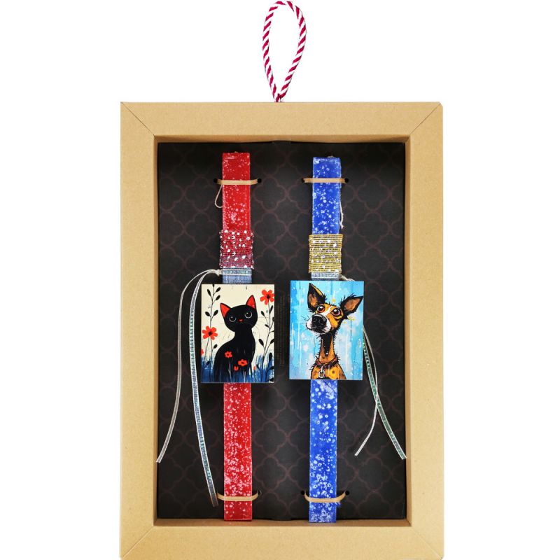 Λαμπάδα Ζευγάρι Γάτα Σκύλος - Κόκκινο-Μπλε