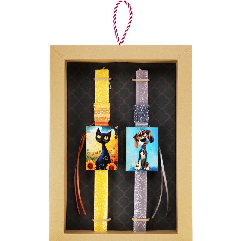 Λαμπάδα Ζευγάρι Γάτα Σκύλος - Κροκί-Μπλε