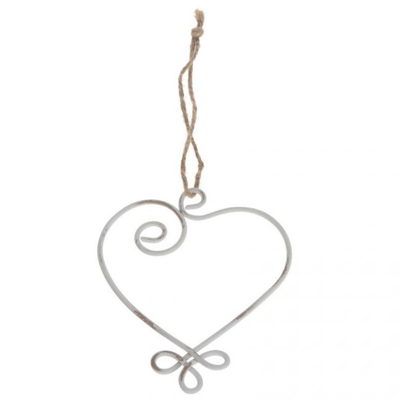 Metal heart hanger 9cm White-wash
