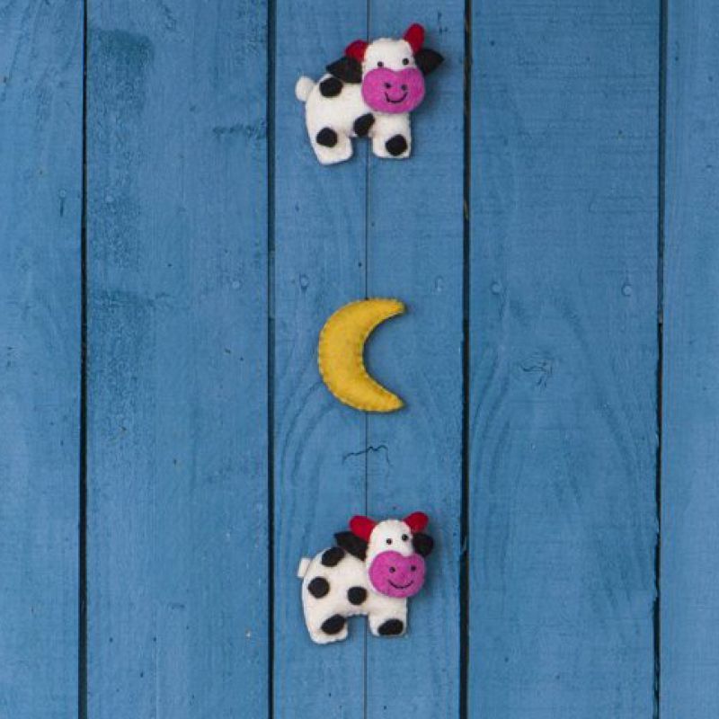Felt hanging moon & cow string with bell
