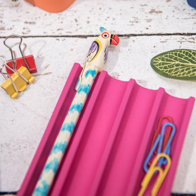 Set of 6 hand-painted wooden animal pencils 