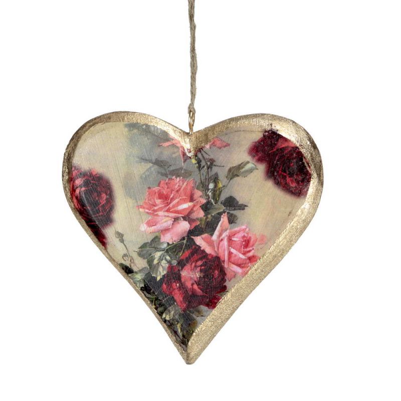 Medium vintage wooden hanging heart dec.