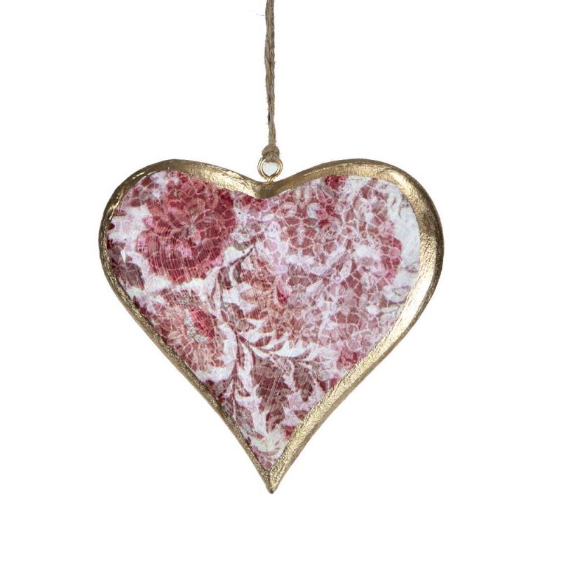 Medium vintage wooden hanging heart dec.