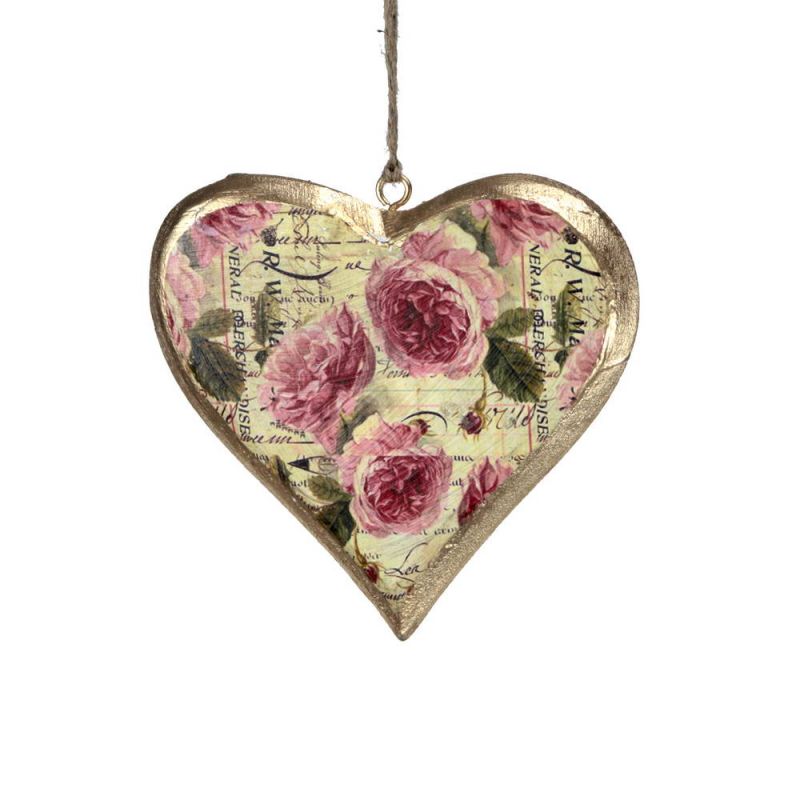 Medium vintage wooden hanging heart dec.