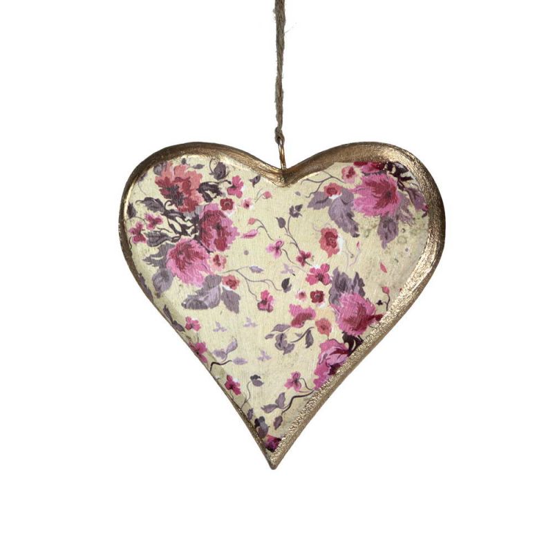 Medium vintage wooden hanging heart dec.