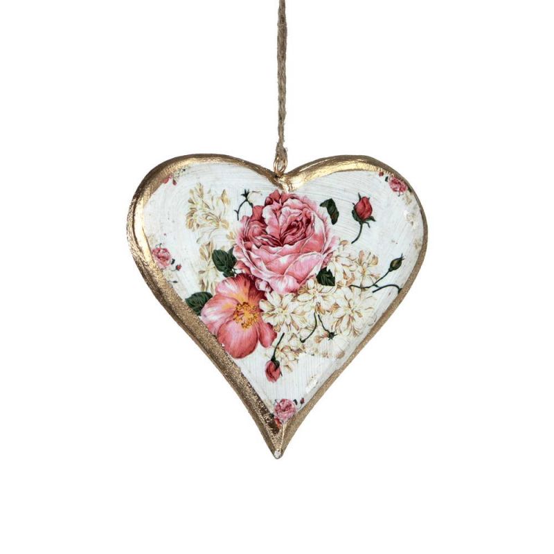 Medium vintage wooden hanging heart dec.