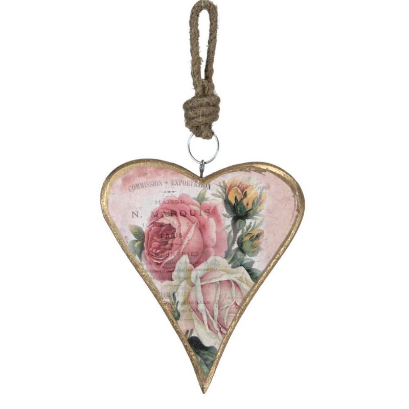 Large vintage wooden heart decoration, 17cm