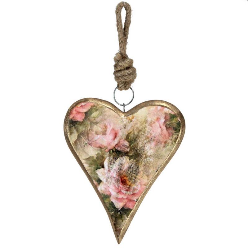 Large vintage wooden heart decoration, 17cm