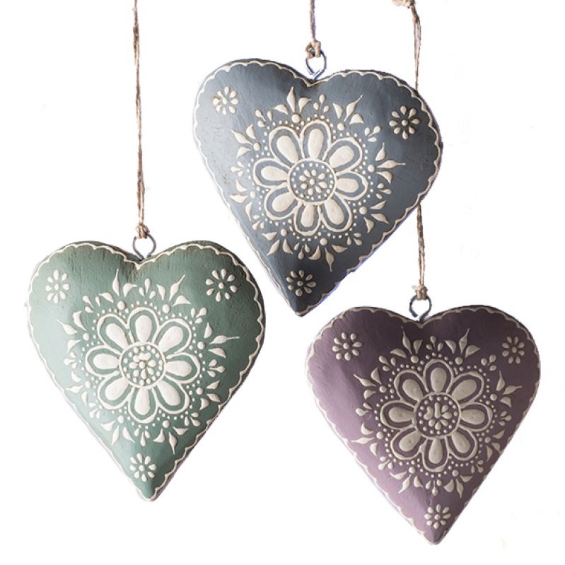 Hand Painted Wooden Hanging Heart 9 x 9 x 1.5cm