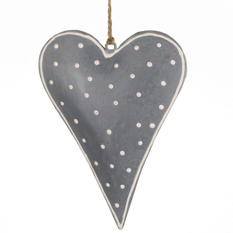 Dotty Grey Heart Lg 17x13x2cm