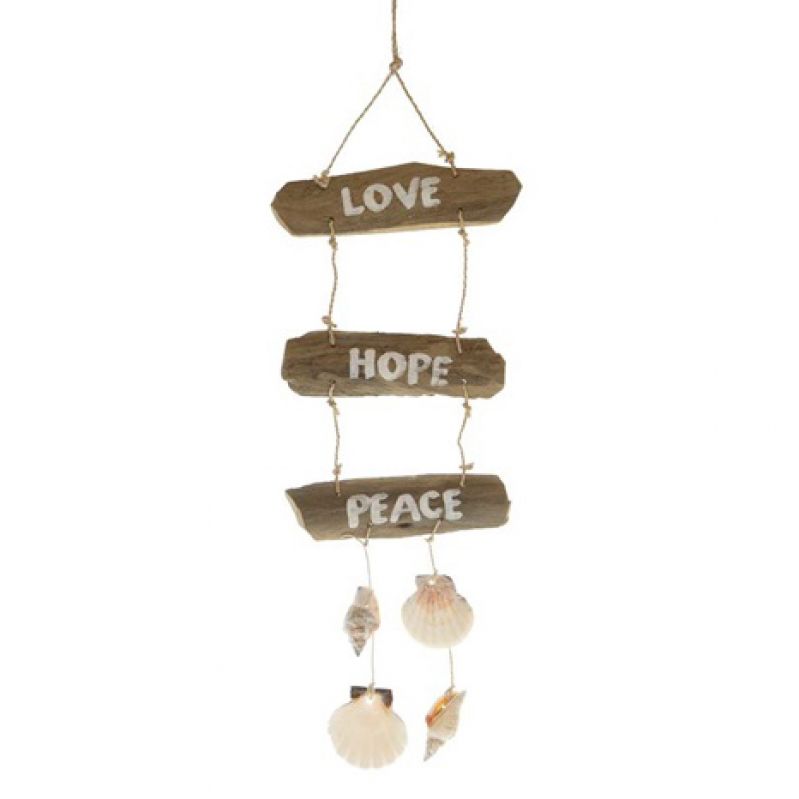 Wooden sign with shells 15x55cm Natural