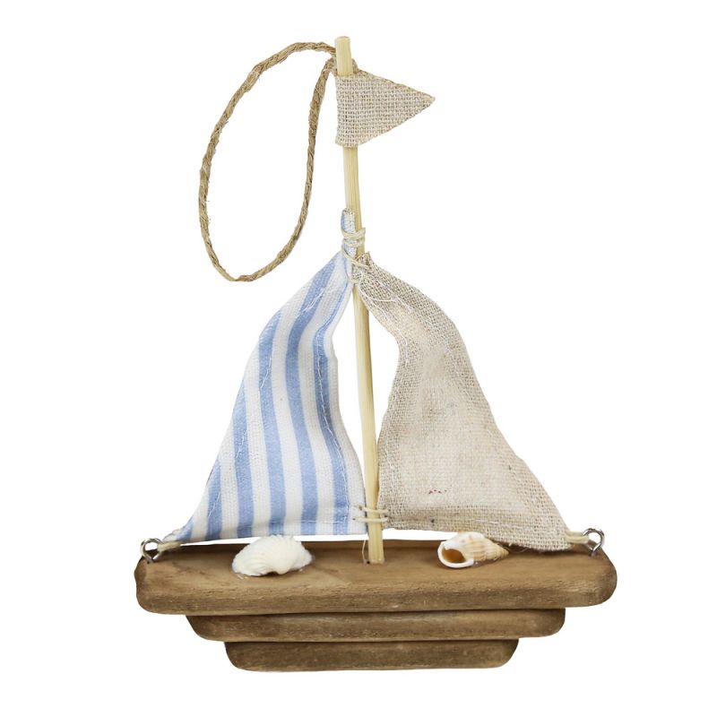 Boat paulownia wood with hanger 13x3x17cm C/2