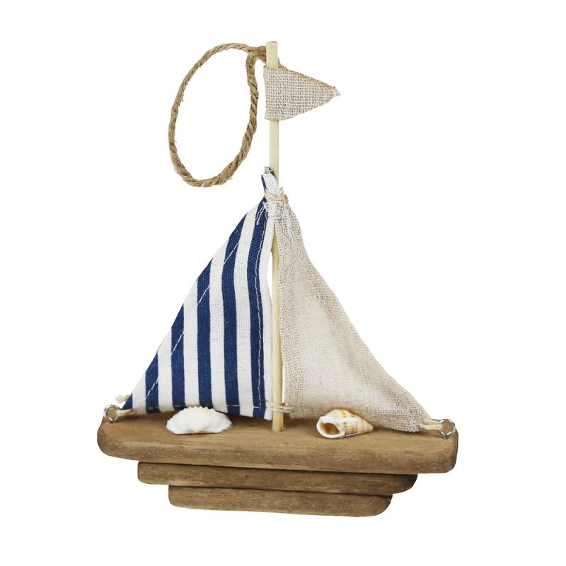 Boat paulownia wood with hanger 13x3x17cm C/2