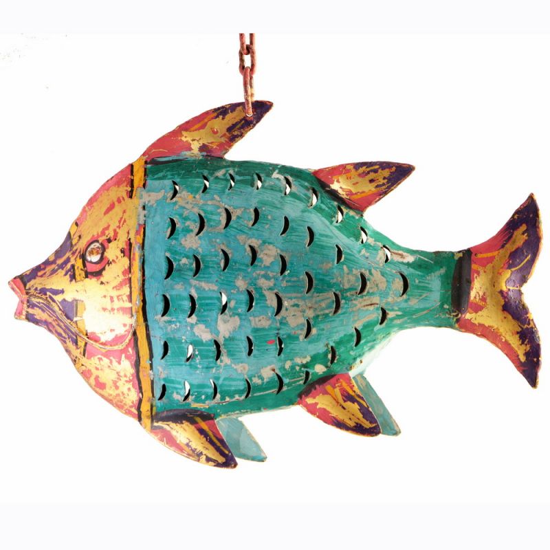 Medium Fish Lantern - Silver / Fuch Lng 33cms