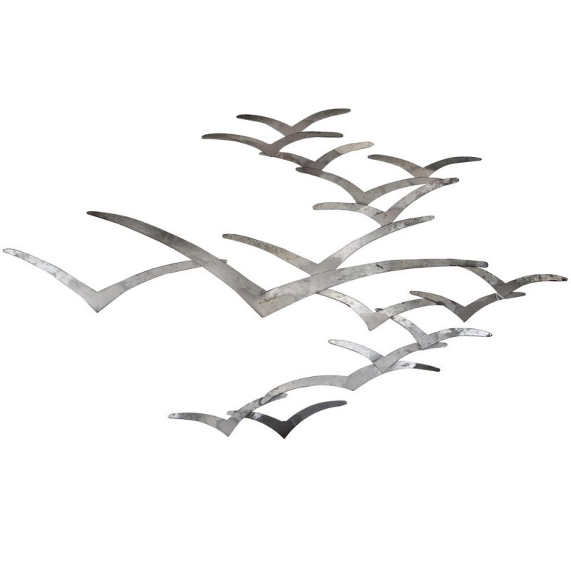 Seagull wall art in silver 53x33cm