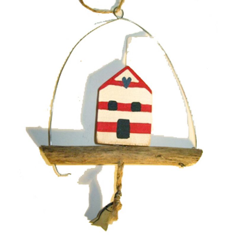 Red beach hut with fish 14cm