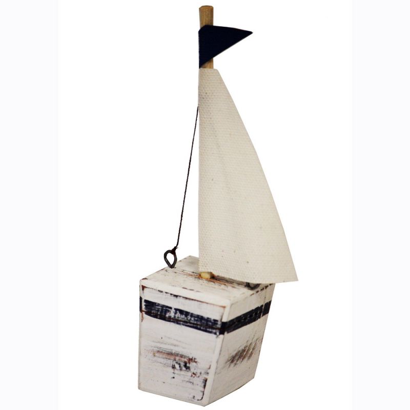 Blue wood and canvas rustic sailboat