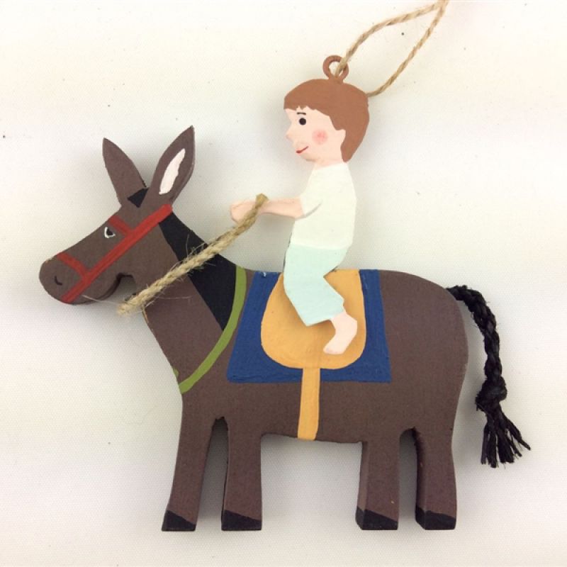 Boy riding donkey 20.5cmx10cm