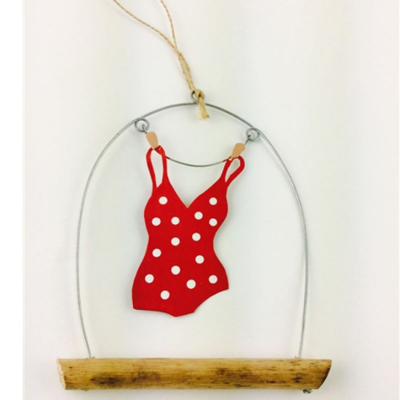 Spotty red bathing suit drying 14cmx11cm