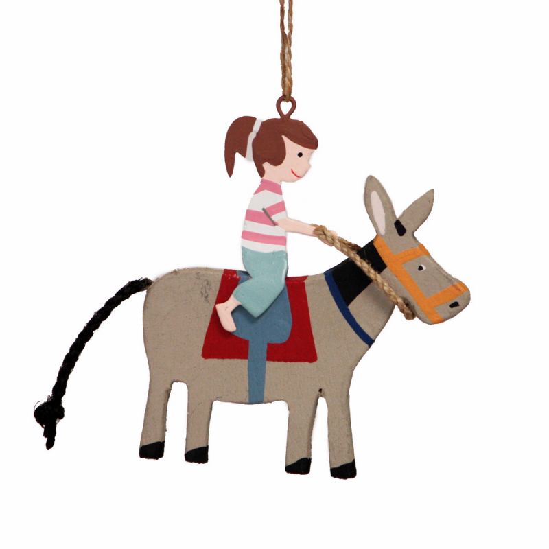 Girl riding donkey 20.5cmx10cm
