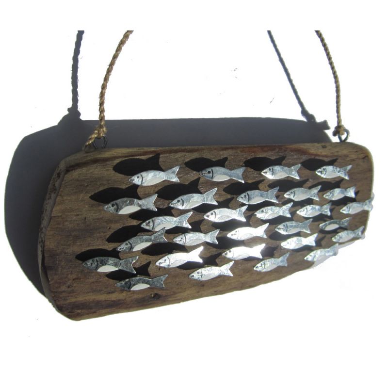 Σχολείο ψαράκια ασημί σε ξύλο 14,5εκ.