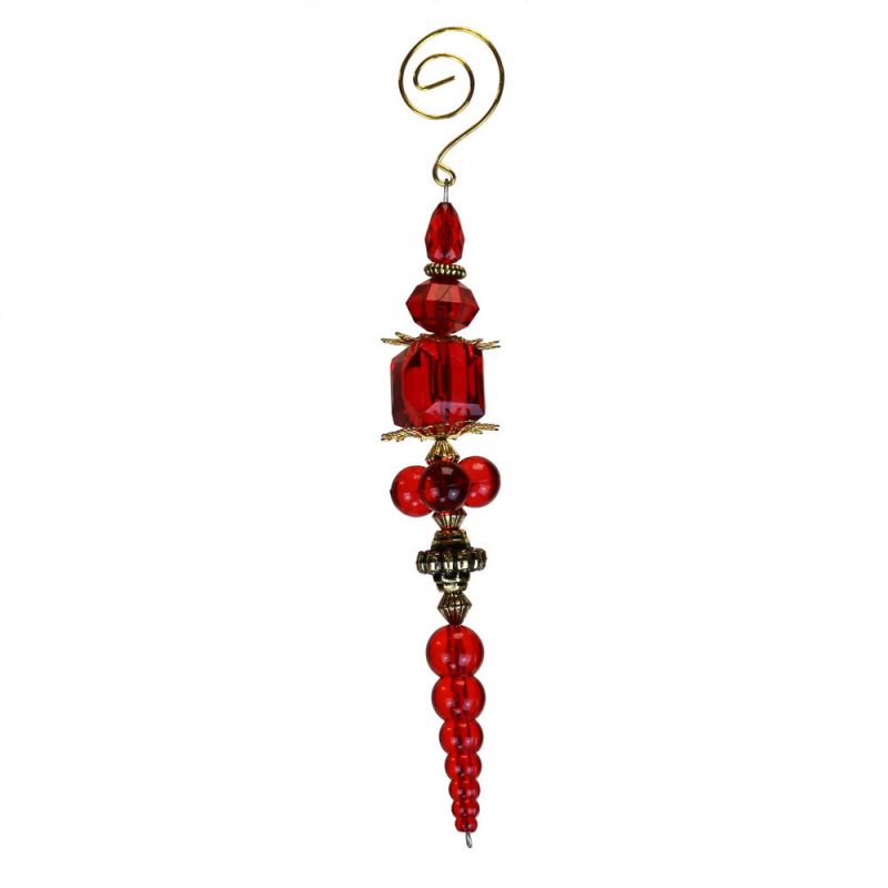 S/2 ornate jewel tassel dec red 