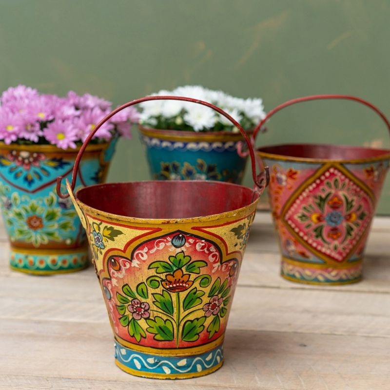 Vintage iron handpainted bucket, pink, 25x25x24cm